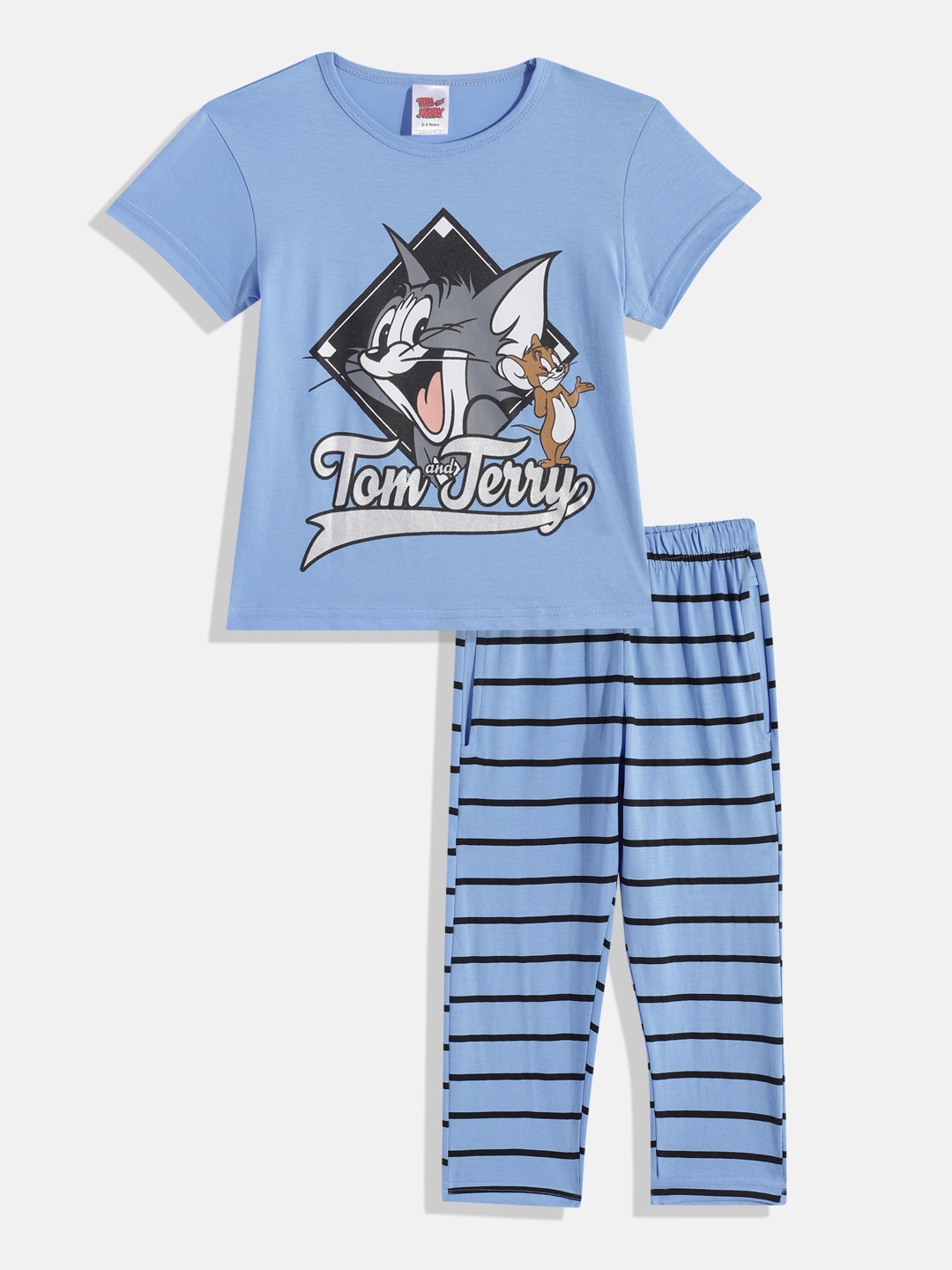 

Here&Now X Denikid Girls Tom & Jerry Printed Pure Cotton T-shirt with Leggings, Blue