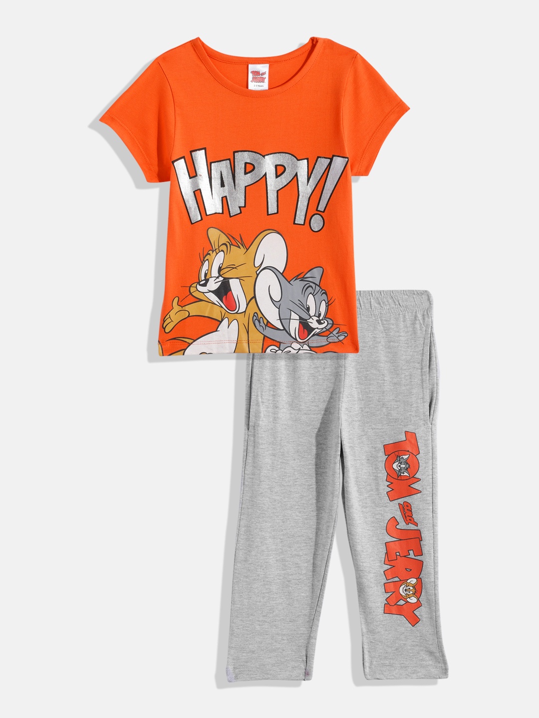 

Here&Now X Denikid Boys Tom & Jerry Printed Pure Cotton T-shirt with Trousers, Orange