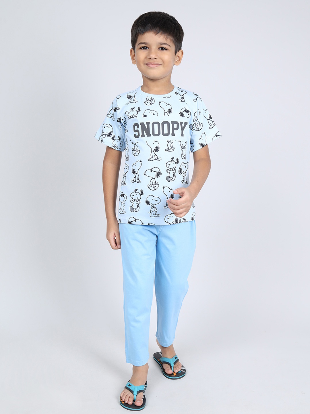 

Here&Now X Denikid Boys Printed Pure Cotton T-shirt with Trousers, Black