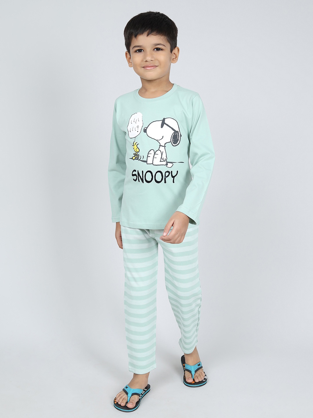 

Here&Now X Denikid Boys Snoopy Printed Pure Cotton T-shirt with Trousers, Green