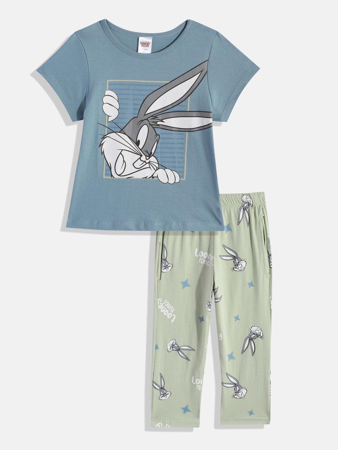 

Here&Now X Denikid Girls Looney Tunes Printed Pure Cotton T-shirt with Leggings, Blue