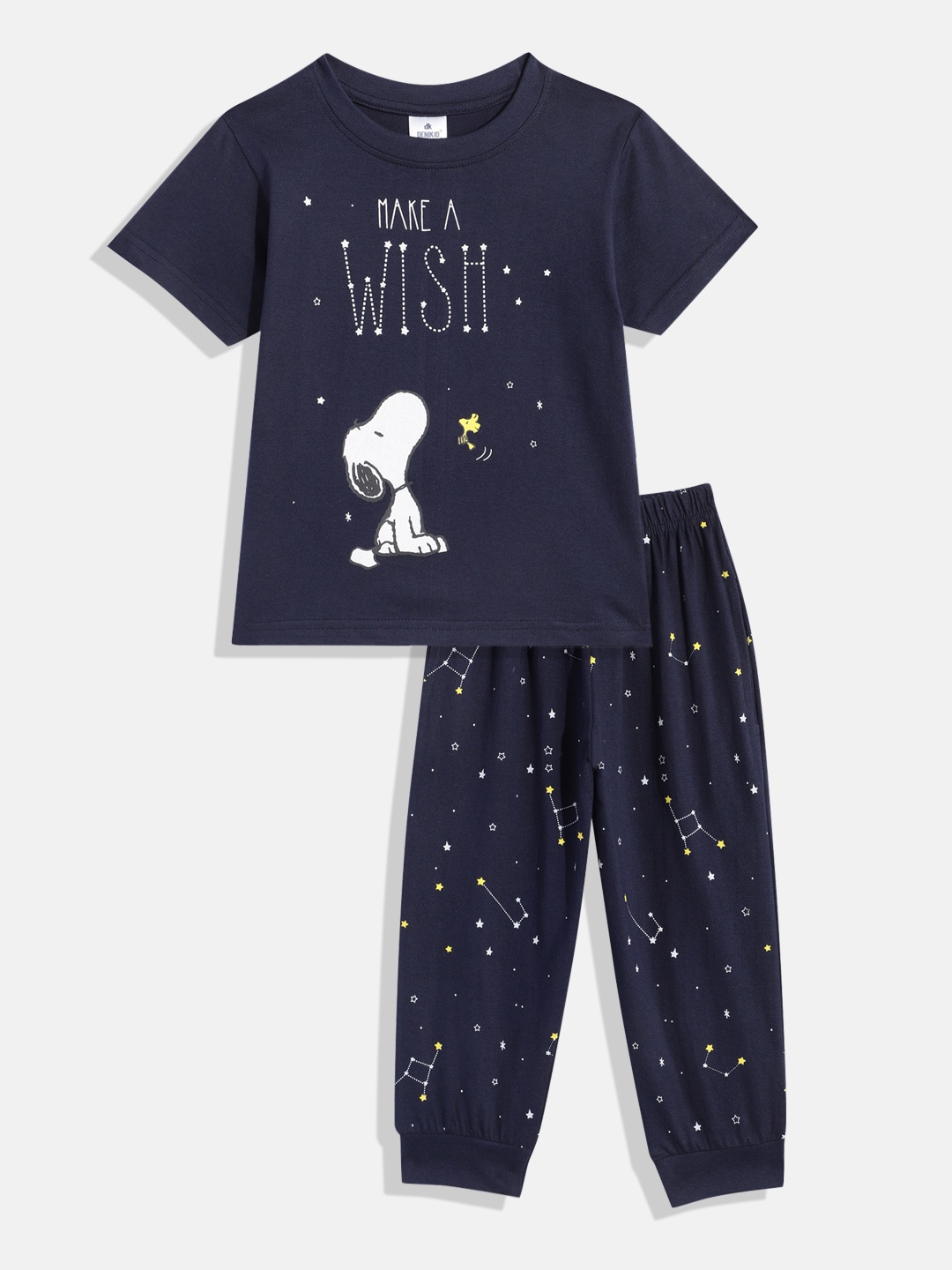 

Here&Now X Denikid Girls Pure Cotton Printed T-shirt & Joggers, Navy blue
