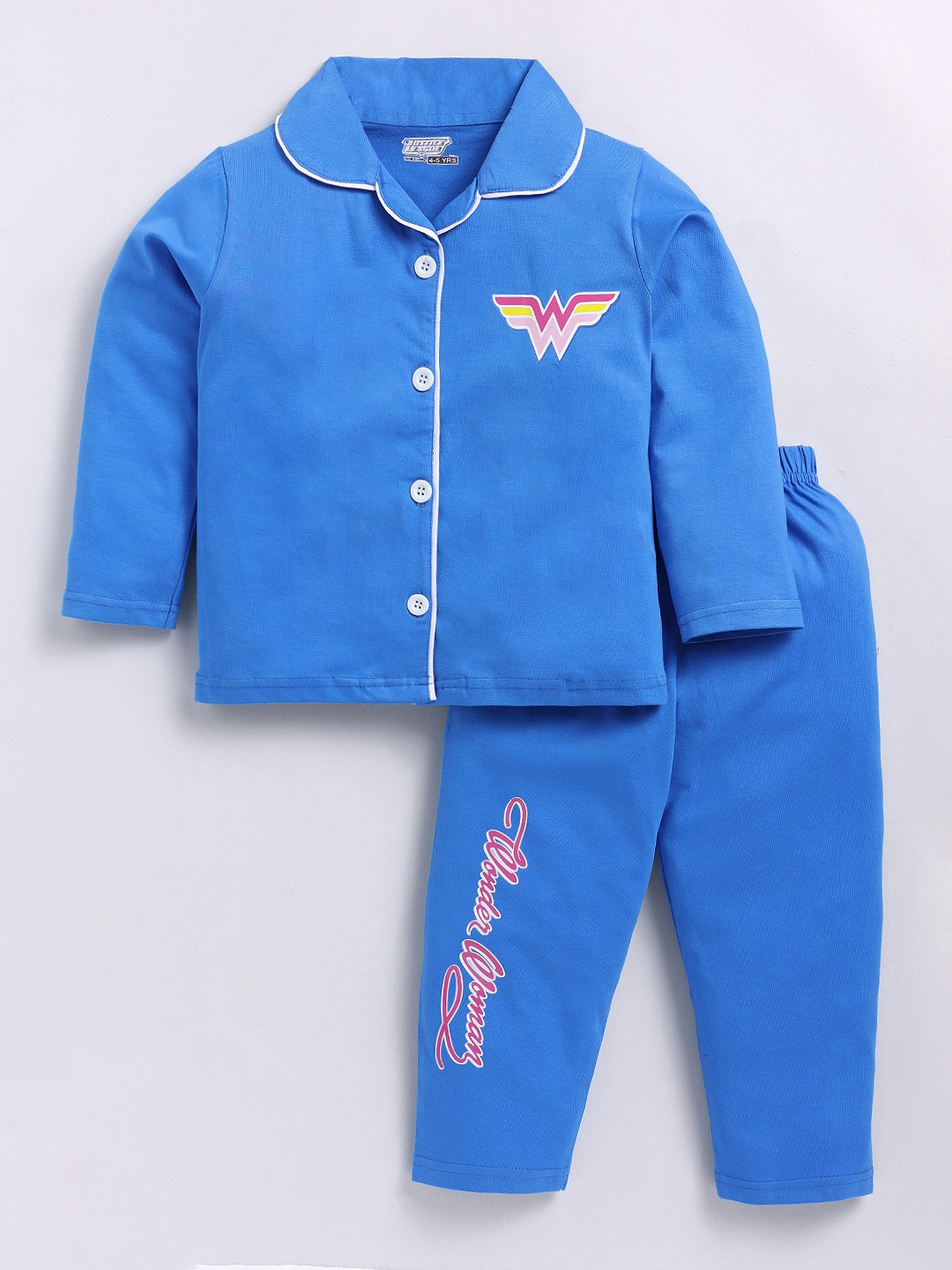 

Here&Now X Denikid Girls Pure Cotton Wonder Woman Printed Shirt with Trouser, Blue