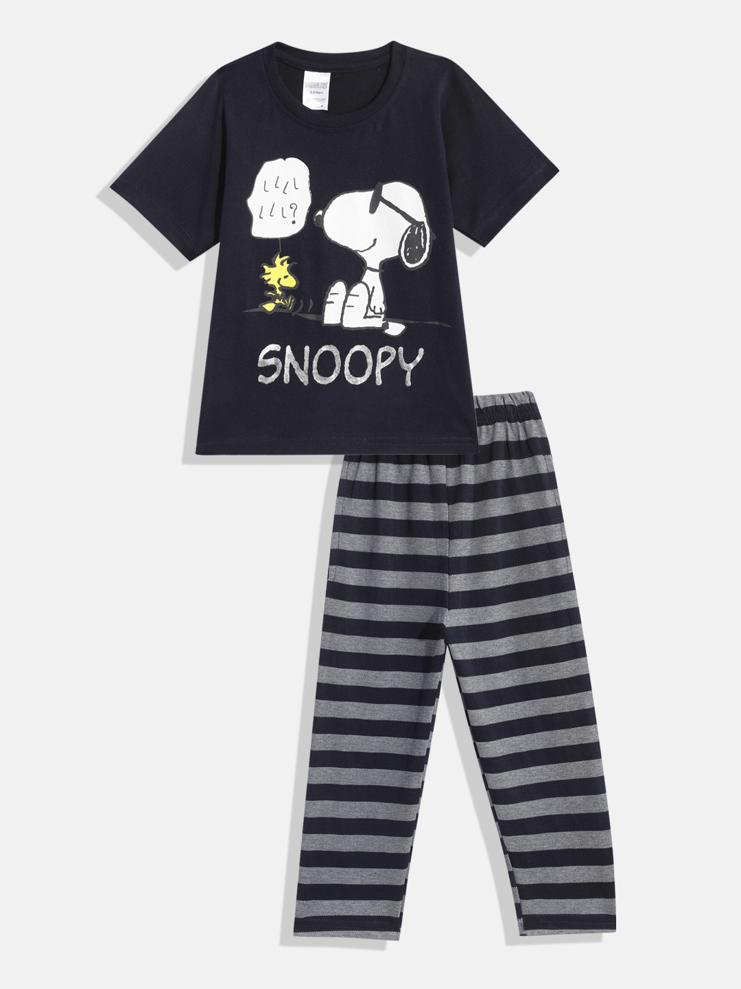 

Here&Now X Denikid Boys Snoopy Printed Pure Cotton T-shirt with Trousers, Navy blue