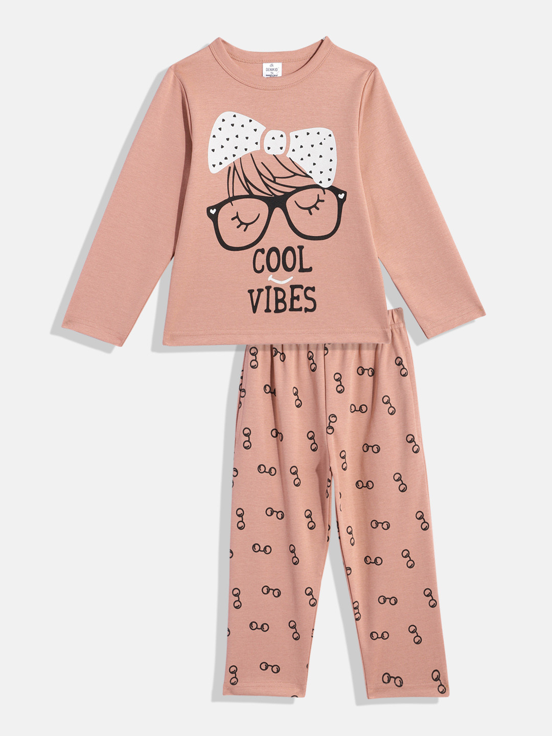 

Here&Now X Denikid Girls Pure Cotton Printed T-shirt with Leggings, Rose