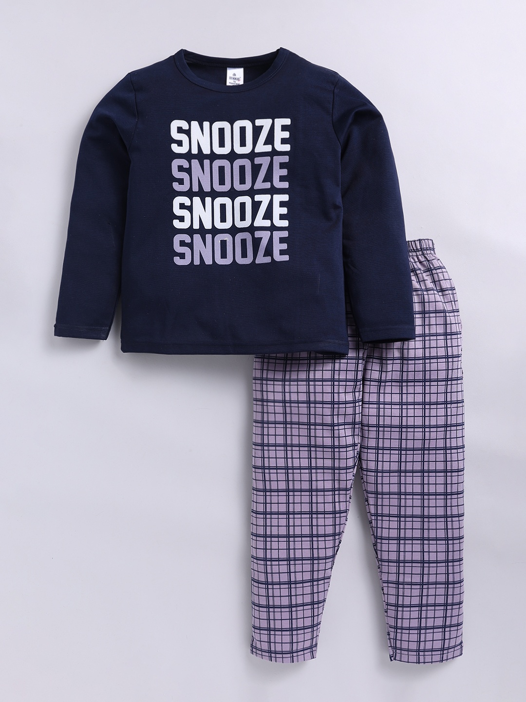 

Here&Now X Denikid Girls Pure Cotton Printed T-shirt with Checked Trouser, Navy blue