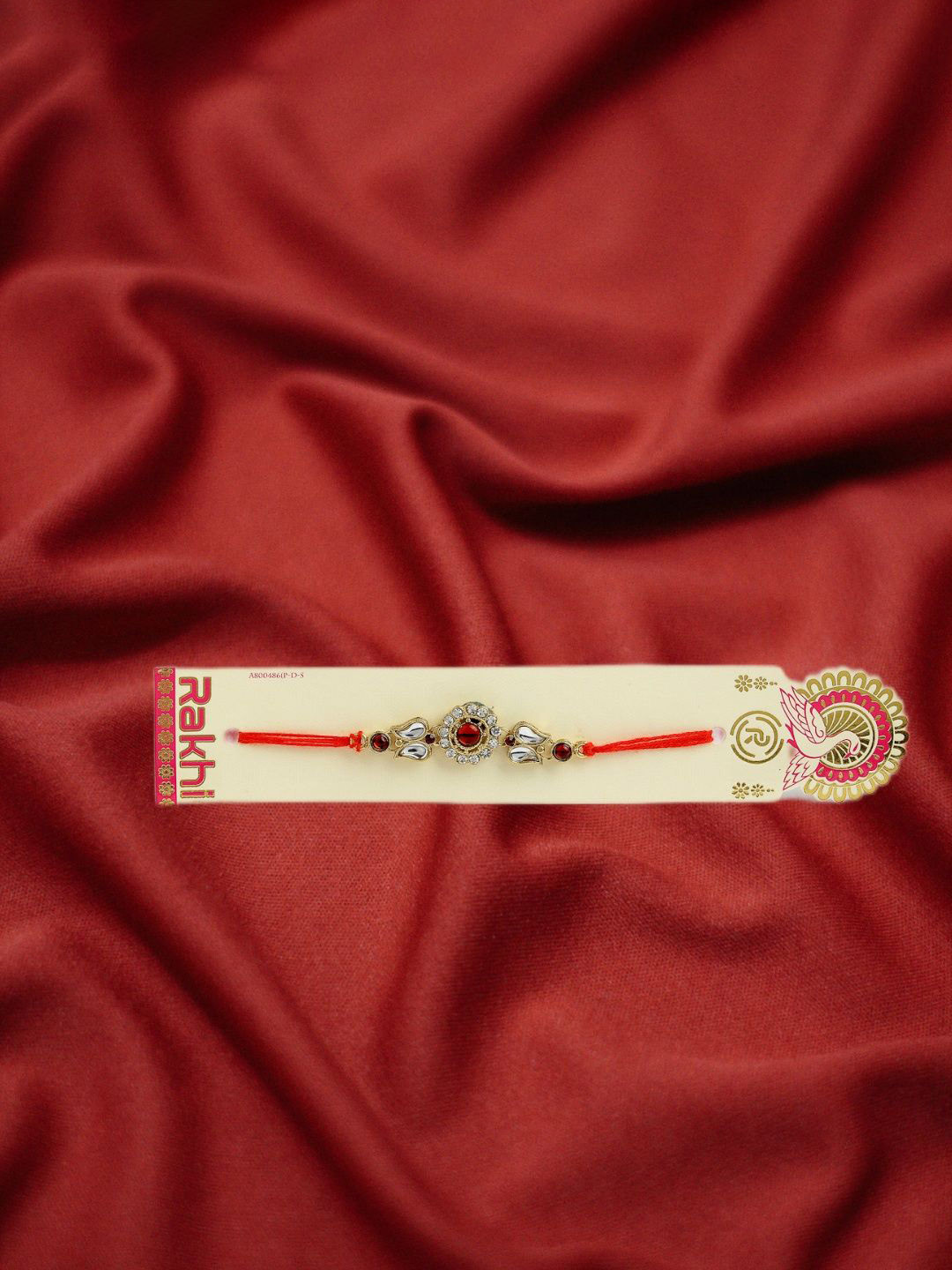 

NVR Stone-Studded Thread Rakhi With Roli Chawal, Gold