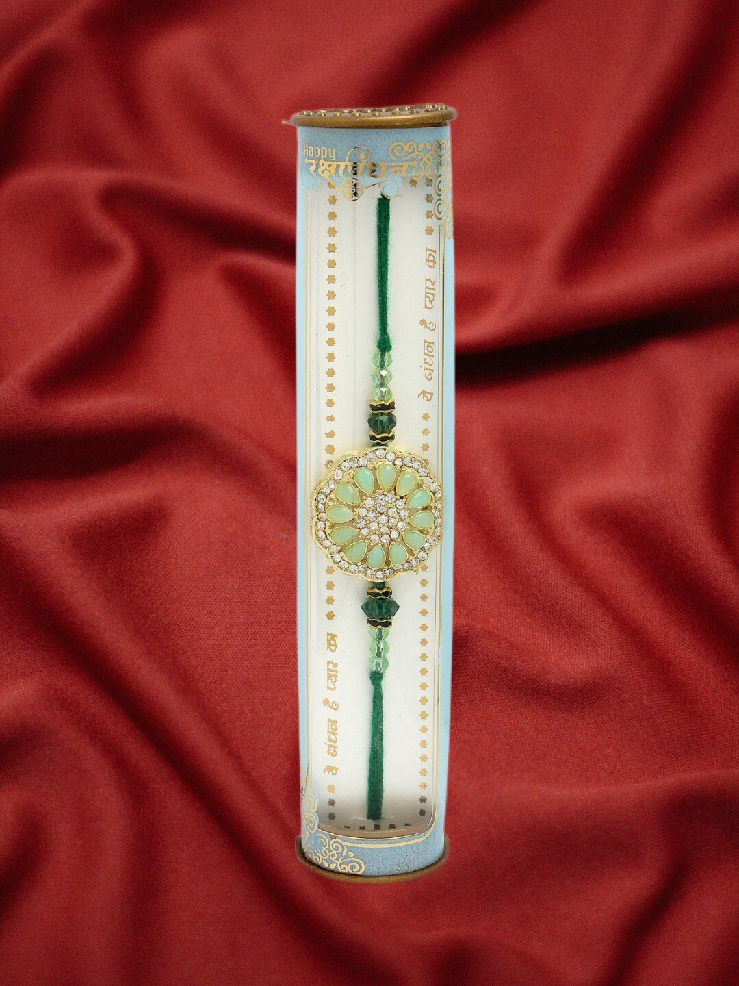 

NVR Stone-Studded Rakhi With Roli Chawal, Green