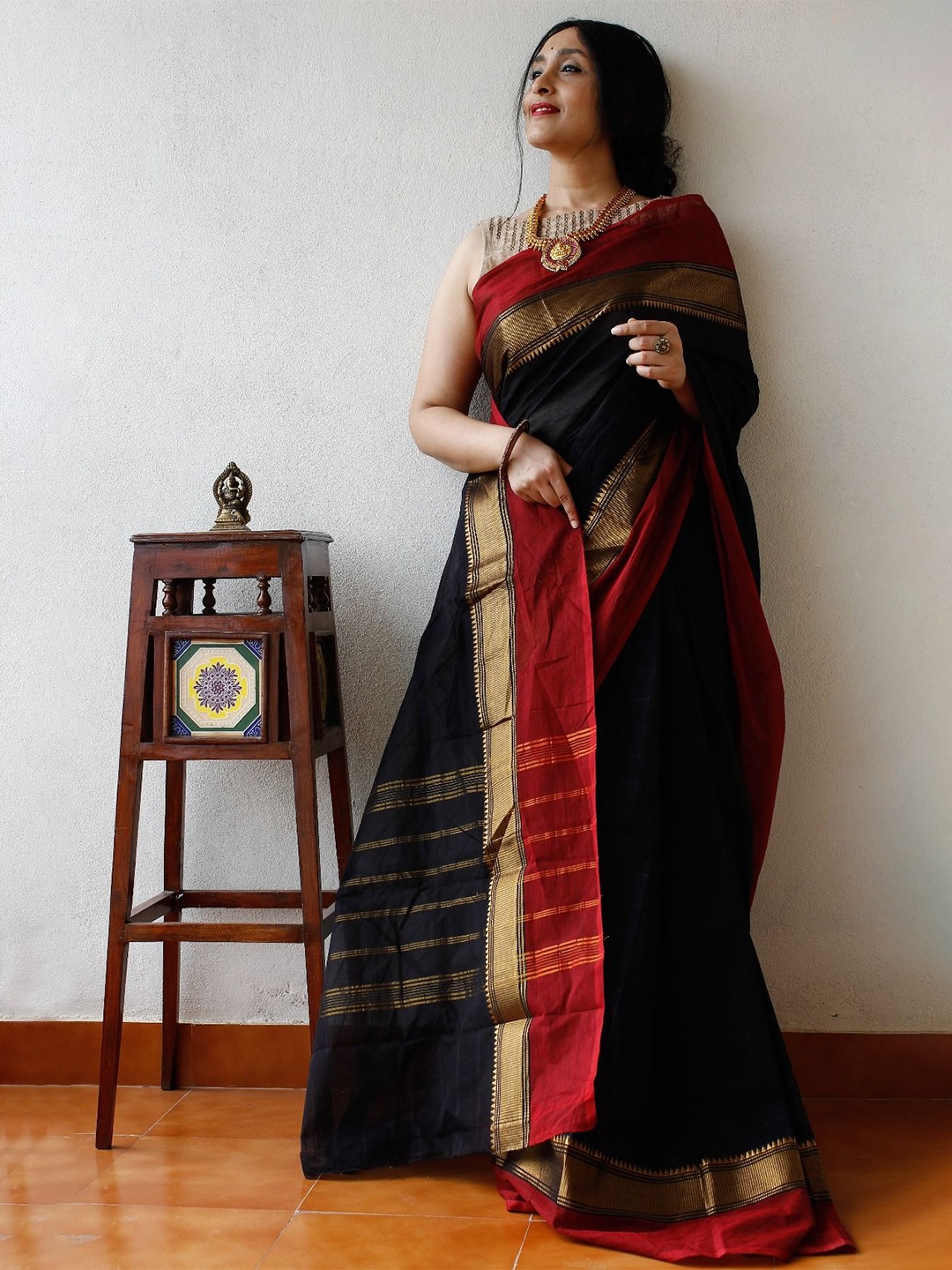 

Nerige Story Pure Cotton Chettinad Saree, Black