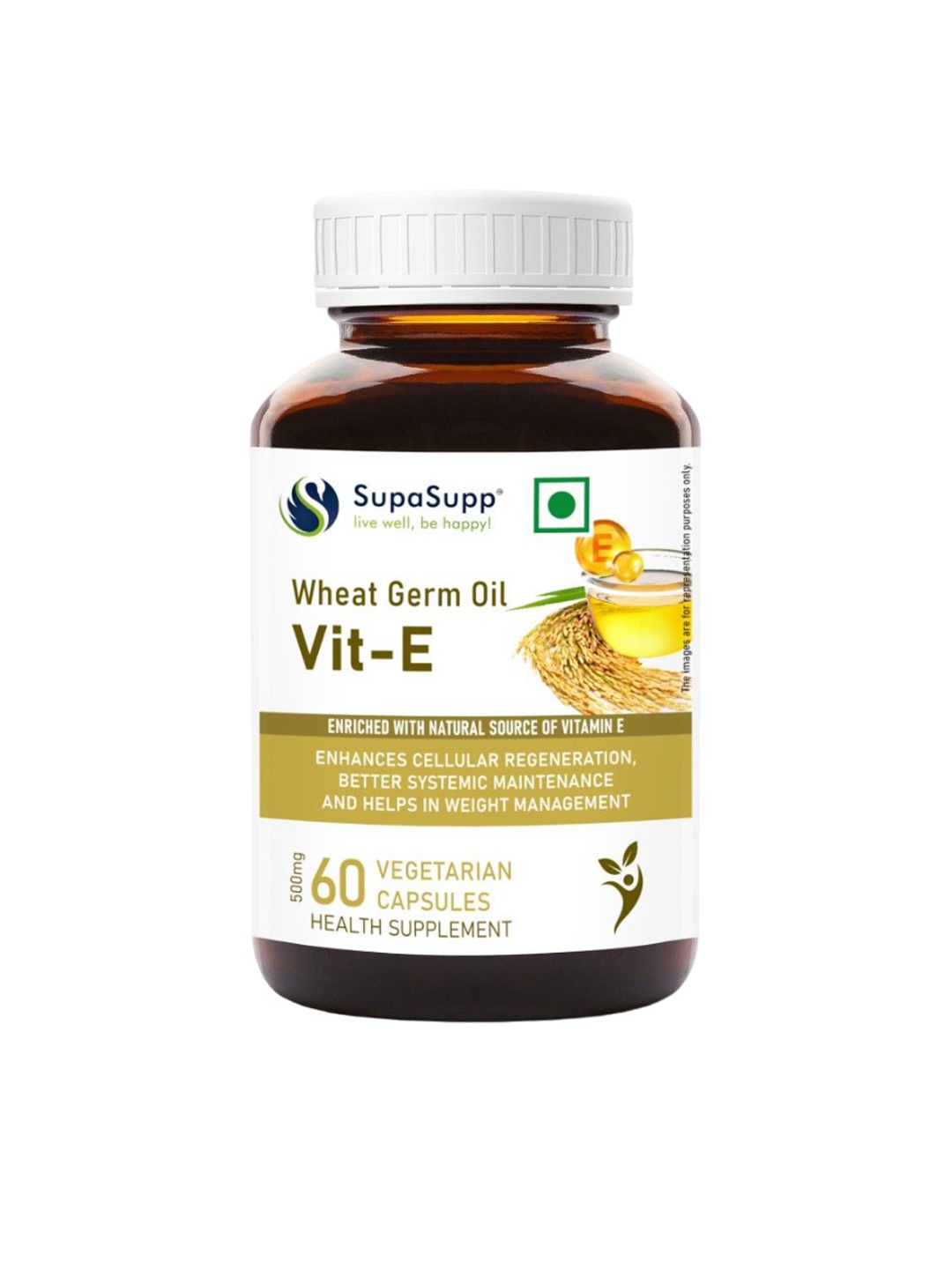 

Sri Sri Tattva SupaSupp Wheat Germ Oil with Vit-E for Cellular Regeneration - 60 Capsules, White