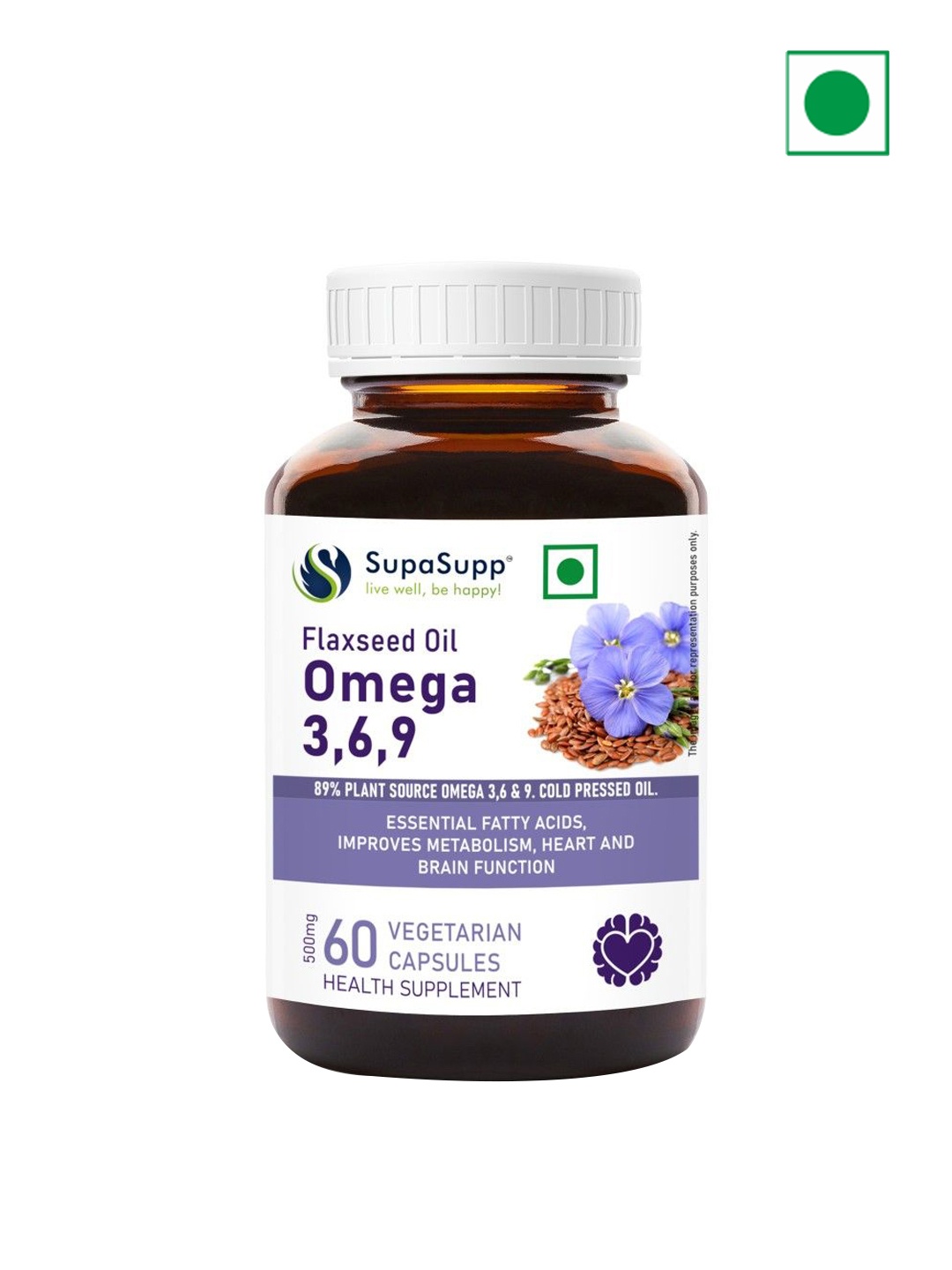 

Sri Sri Tattva SupaSupp Flaxseed Oil Omega 3,6,9 Improves Metabolism - 60 Capsules, Purple