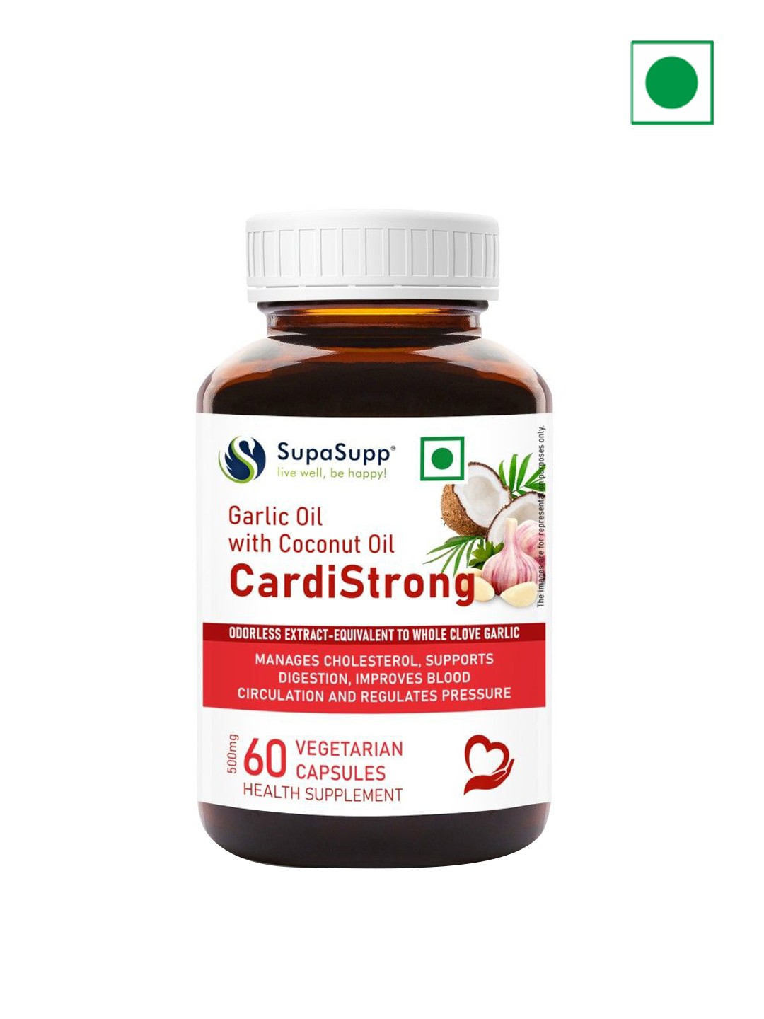 

Sri Sri Tattva SupaSupp Garlic Oil CardiStrong for Cholesterol & Digestion - 60 Capsules, White