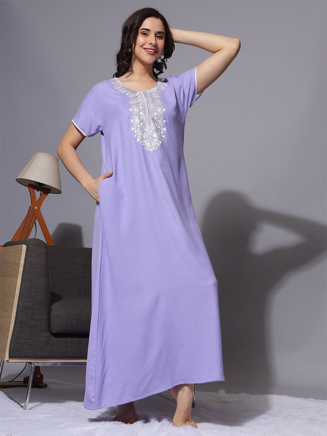 

9shines Label Floral Embroidered Maxi Nightdress, Lavender
