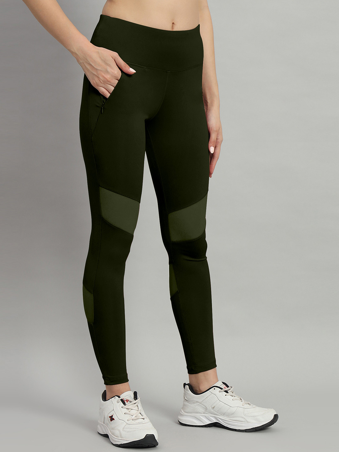 

Mehrang Slim Fit Ankle-Length Sports Tights, Olive