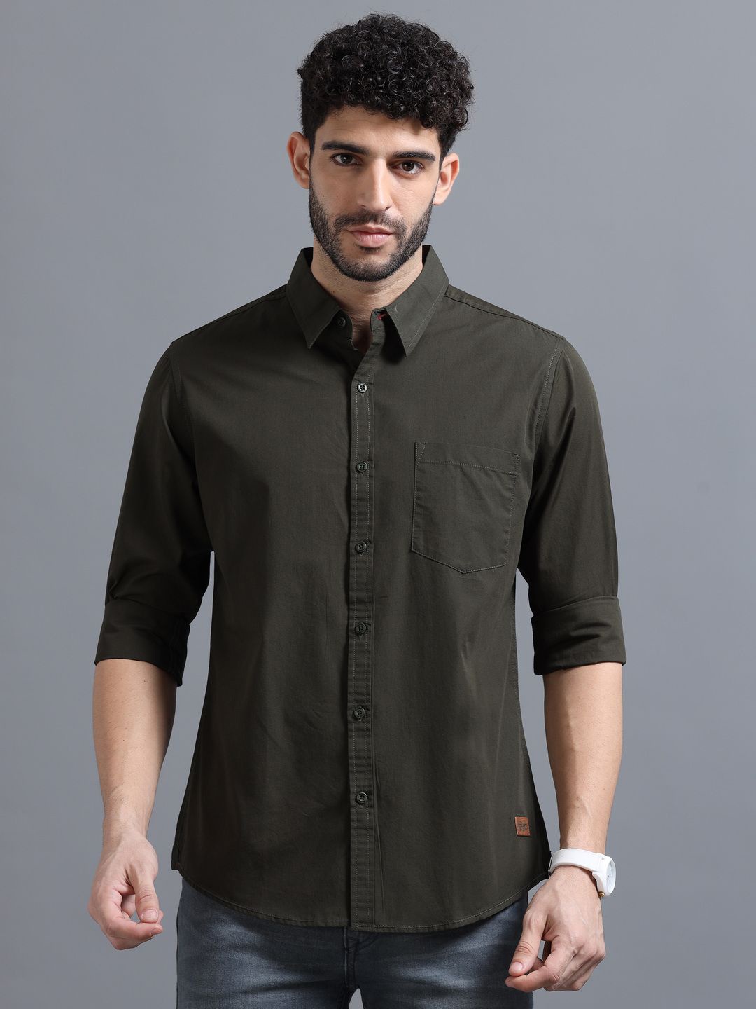 

The Roadster Lifestyle Co Pure Cotton Full Sleeve Shirts, Olive