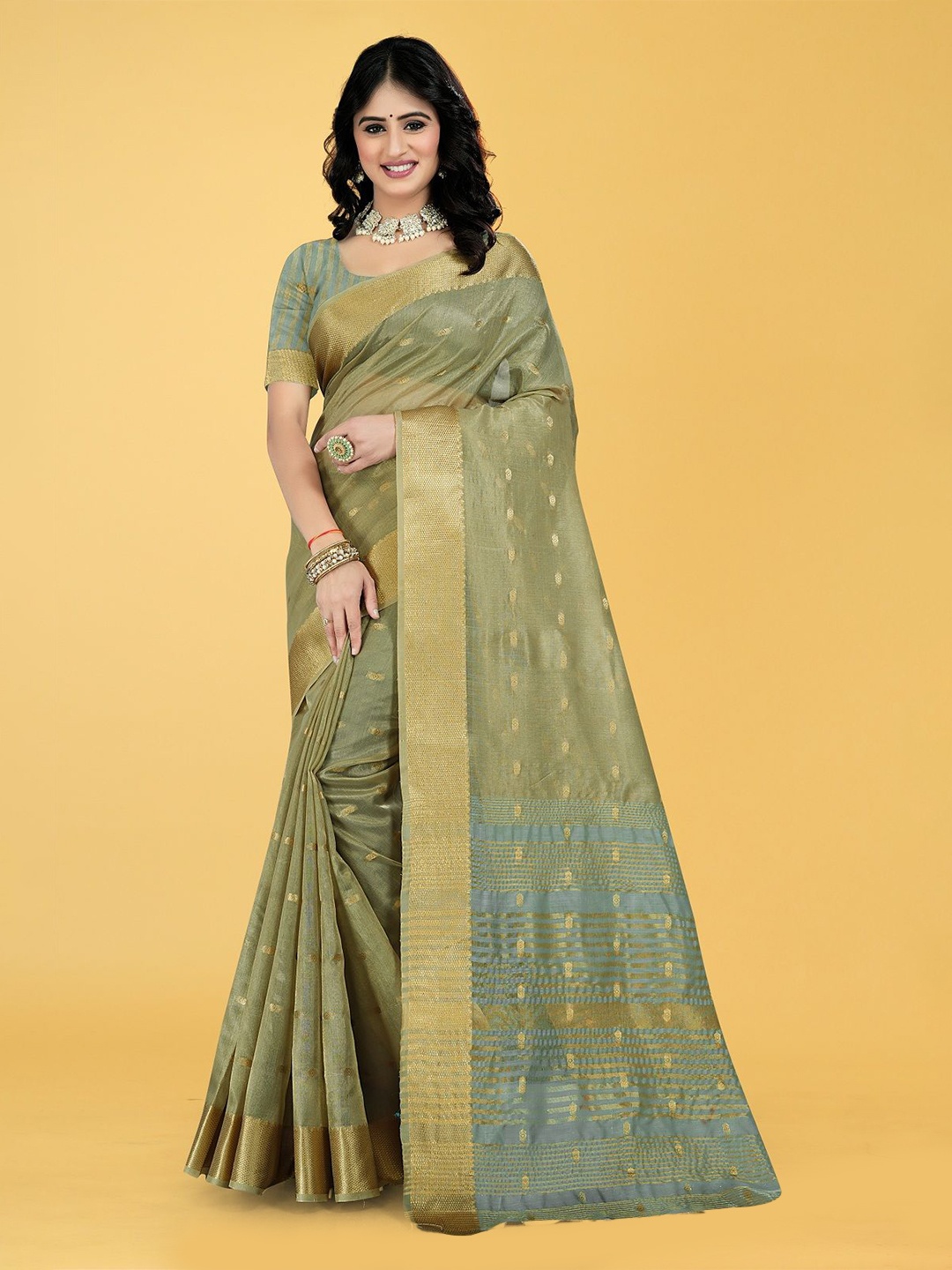 

THE WOMEN DECOR Woven Design Zari Tussar Saree, Grey