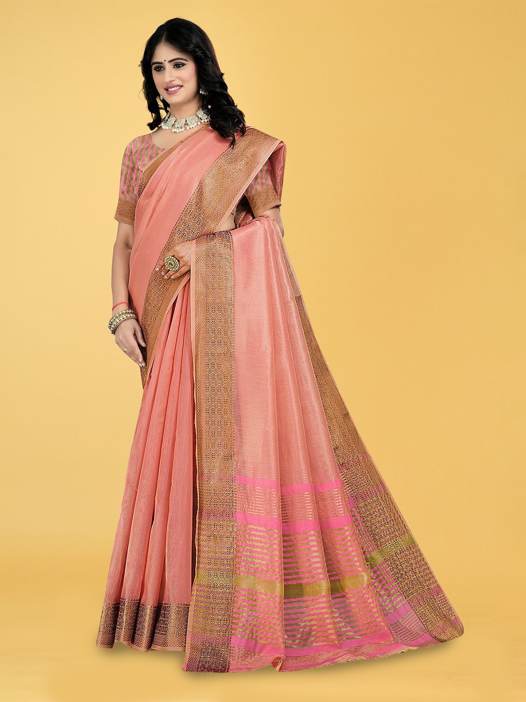

THE WOMEN DECOR Kanjeevaram Saree, Rose
