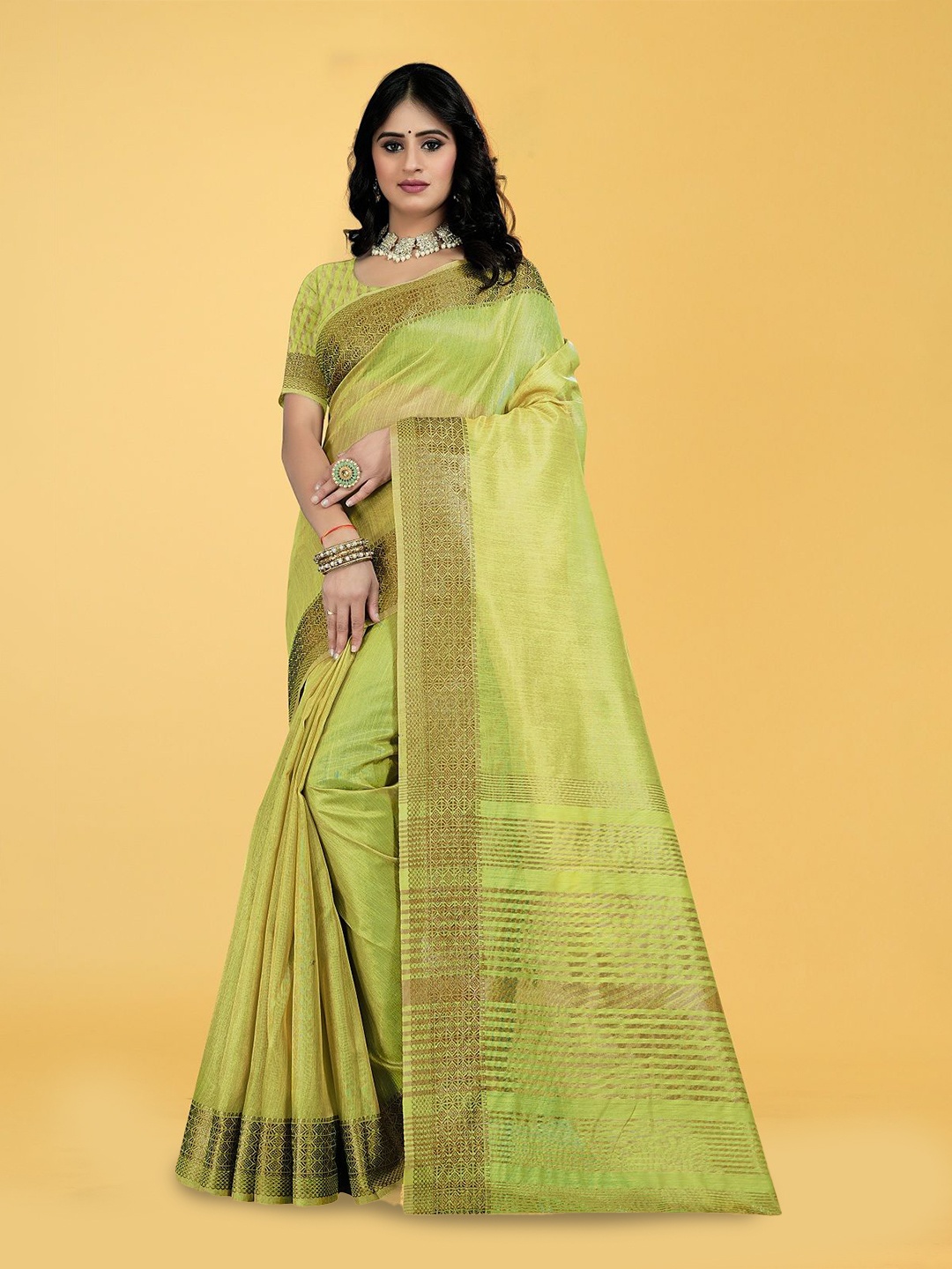 

THE WOMEN DECOR Zari Kanjeevaram Saree, Green