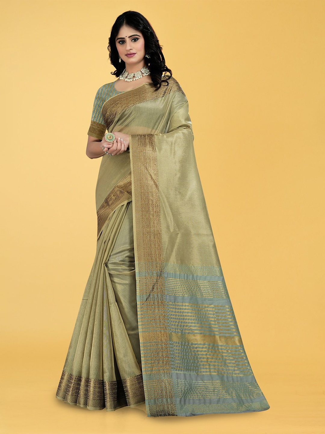 

THE WOMEN DECOR Solid Zari Jute Silk Kanjeevaram Saree, Grey
