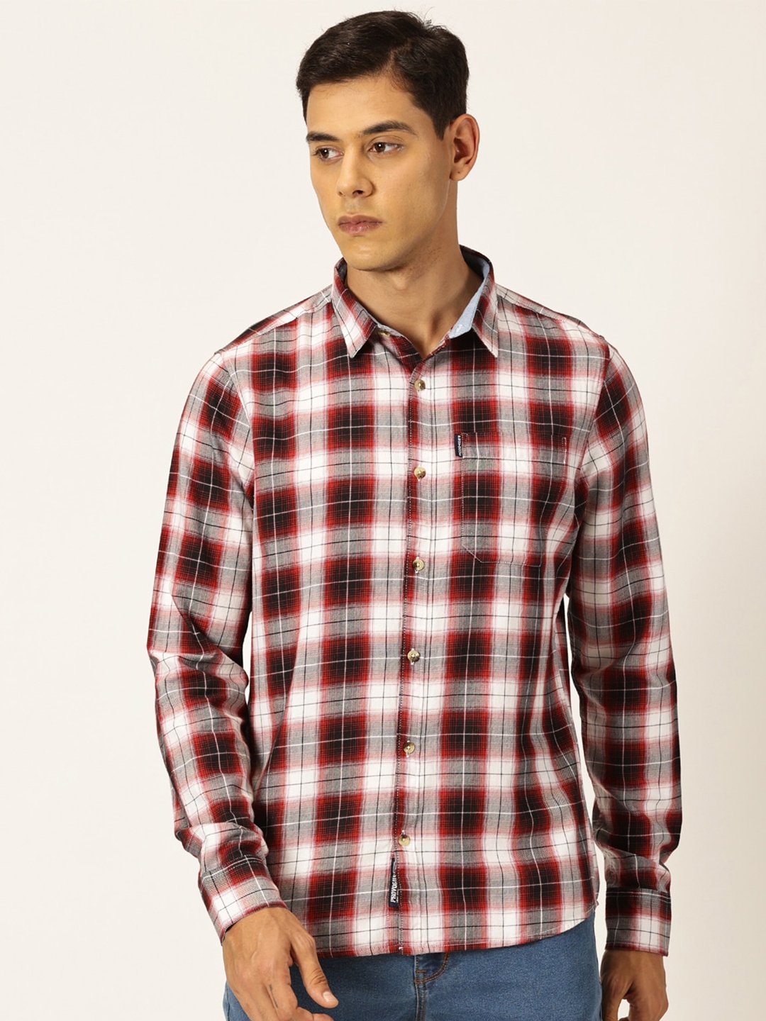 

Provogue Classic Slim Fit Tartan Checks Pure Cotton Twill Casual Shirt, Red