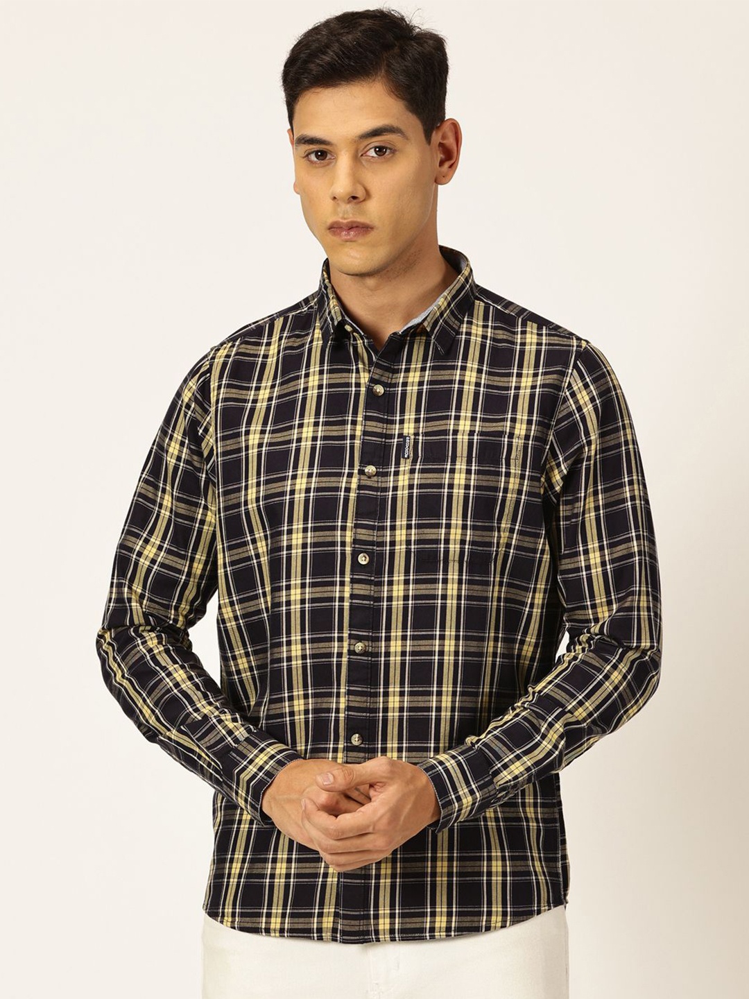 

Provogue Classic Slim Fit Tartan Checks Pure Cotton Twill Casual Shirt, Navy blue