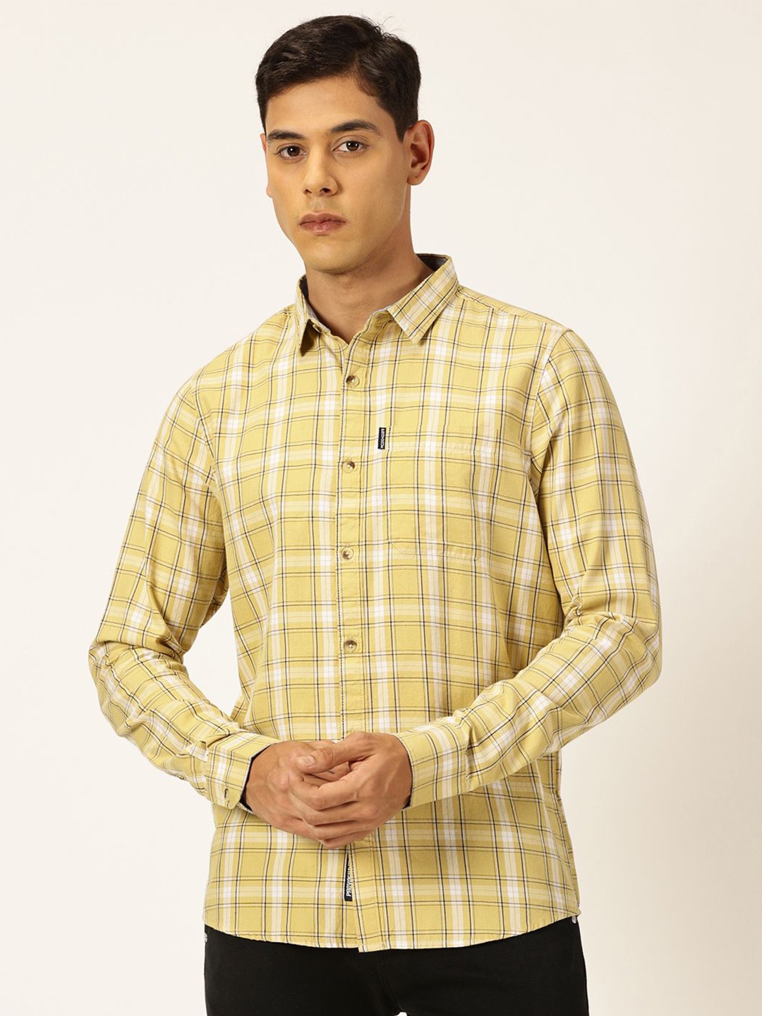 

Provogue Classic Slim Fit Tartan Checks Pure Cotton Twill Casual Shirt, Beige