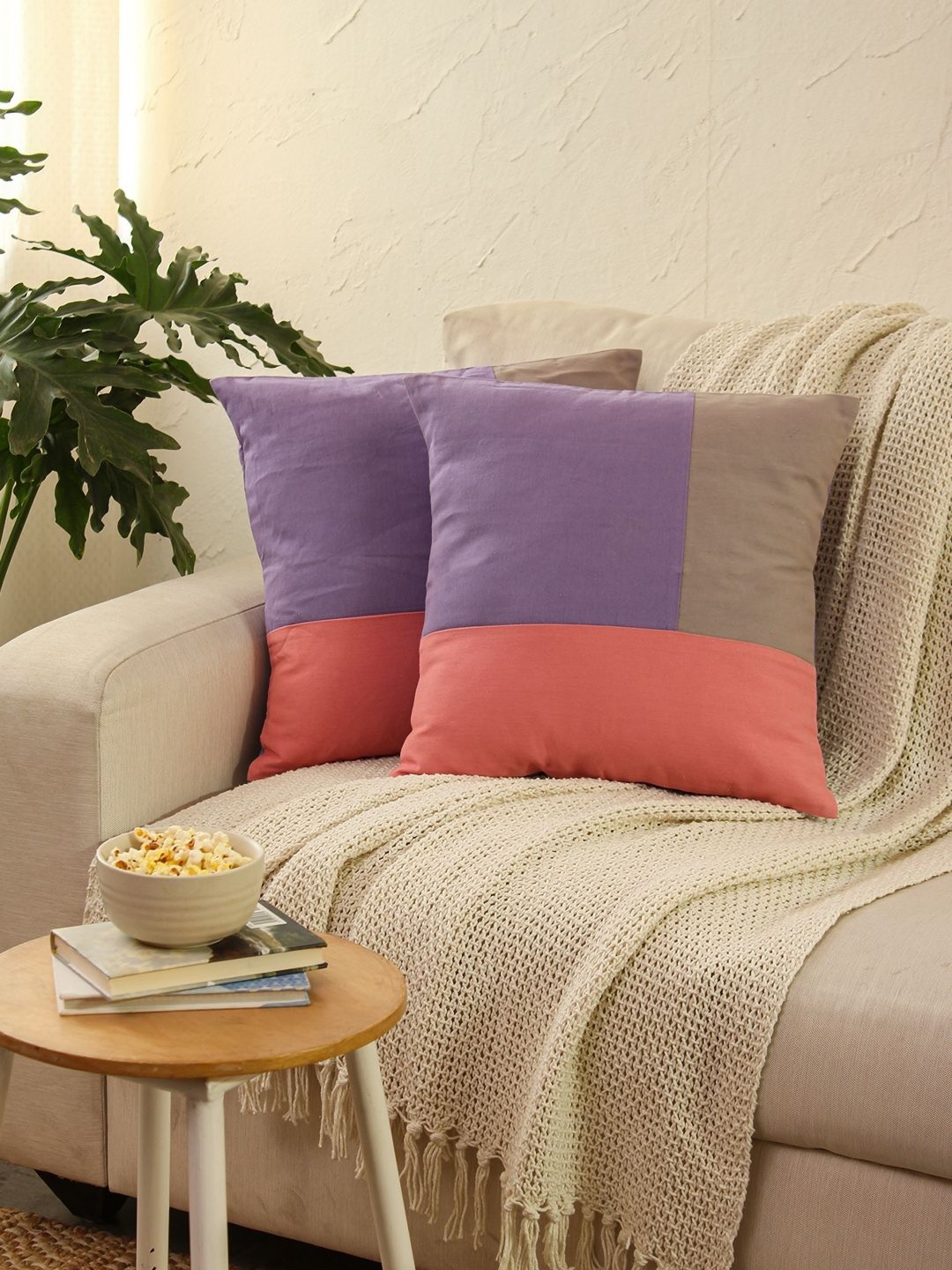 

House This Purple & Red Set of 2 Colourblocked Square Cushion Covers