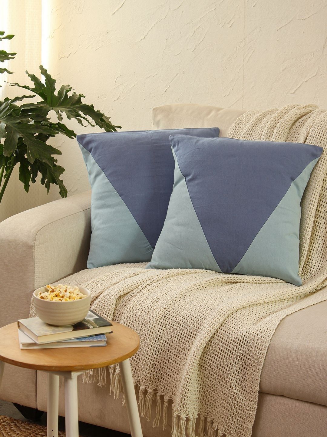 

House This Blue Set of 2 Colourblocked Square Cushion Covers