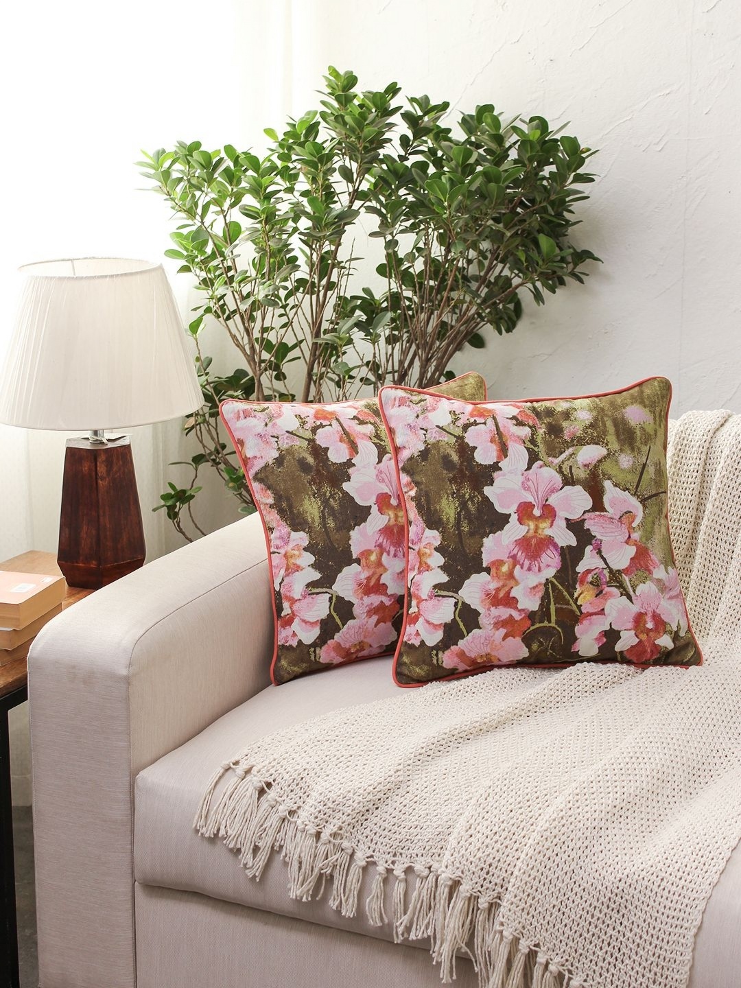 

House This Pink & Green Set of 2 Floral Square Cushion Covers