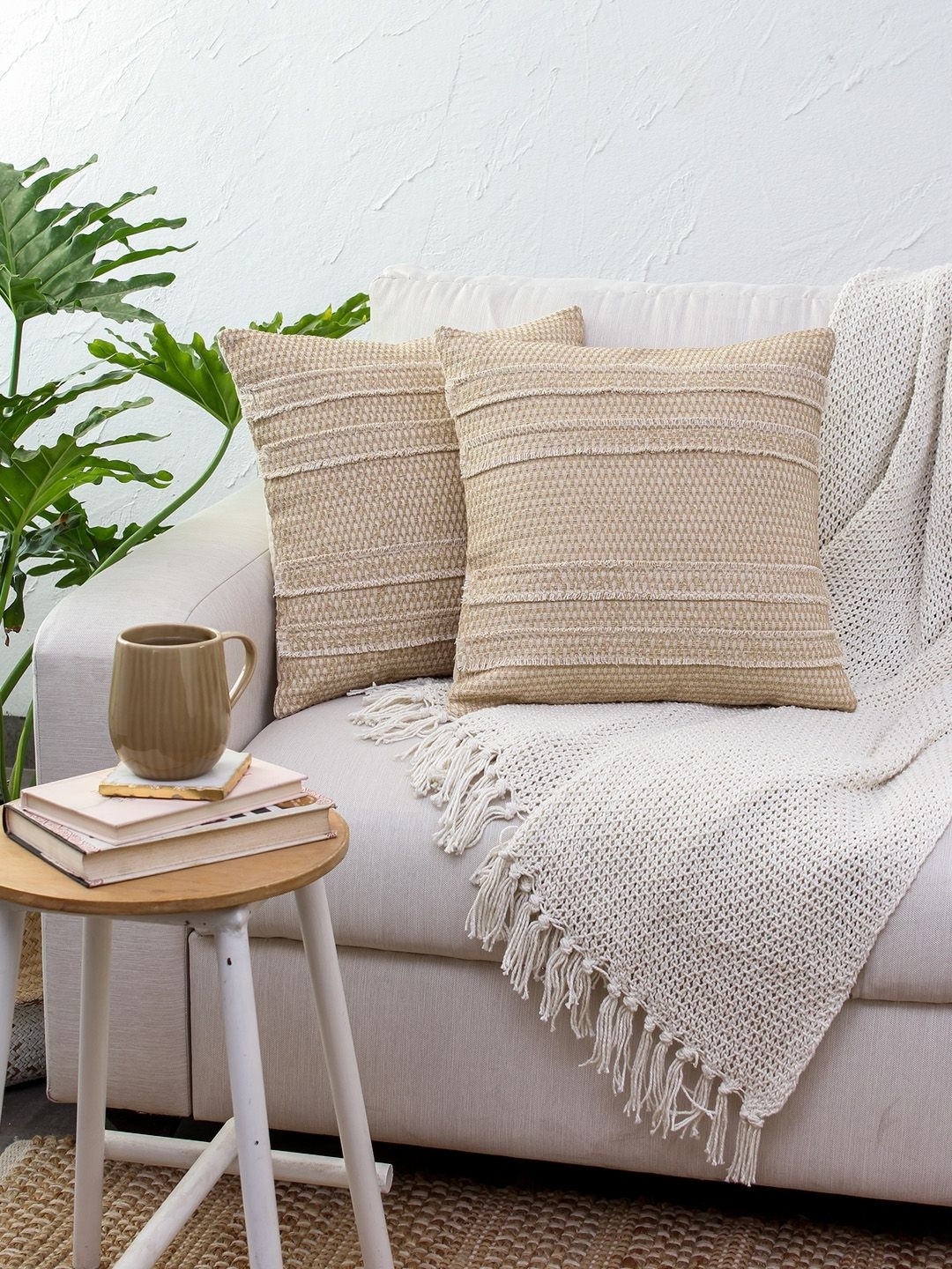 

House This Beige Set of 2 Striped Square Cushion Covers