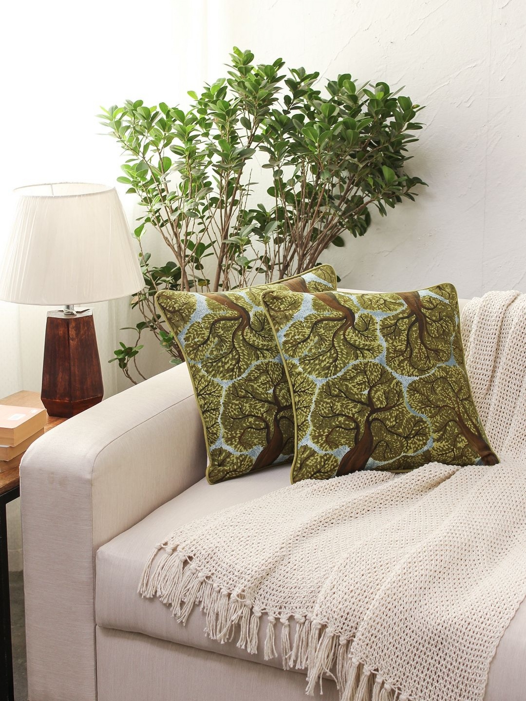 

House This Green Set of 2 Abstract Square Cushion Covers