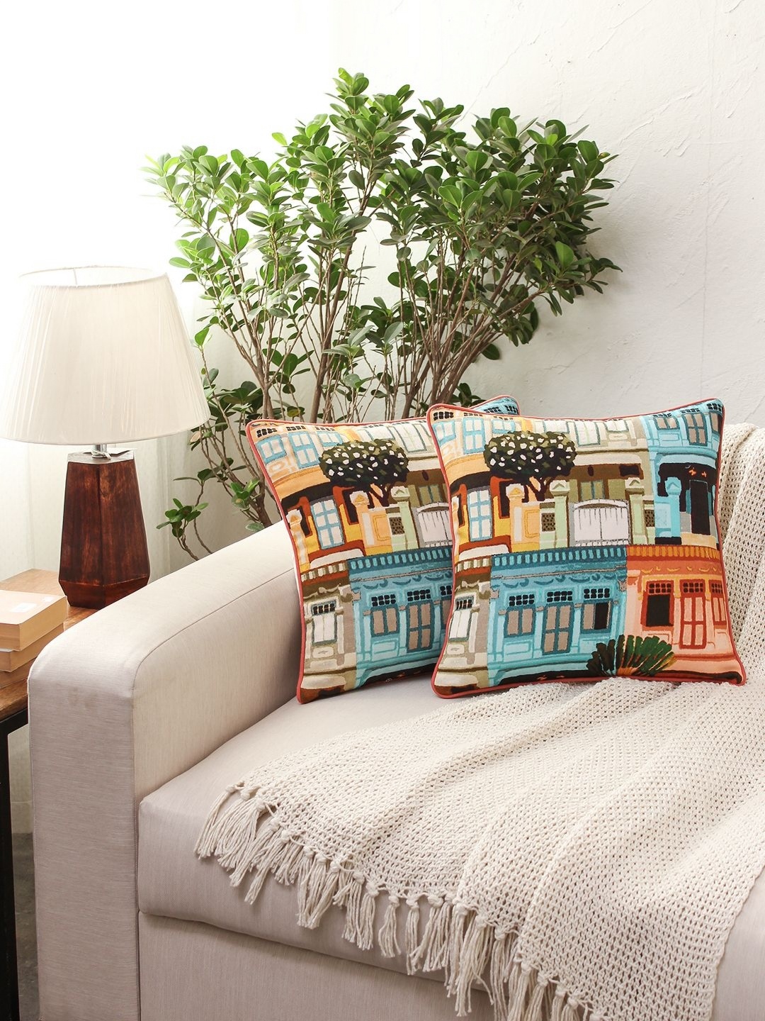 

House This Blue & Black Set of 2 Abstract Square Cushion Covers
