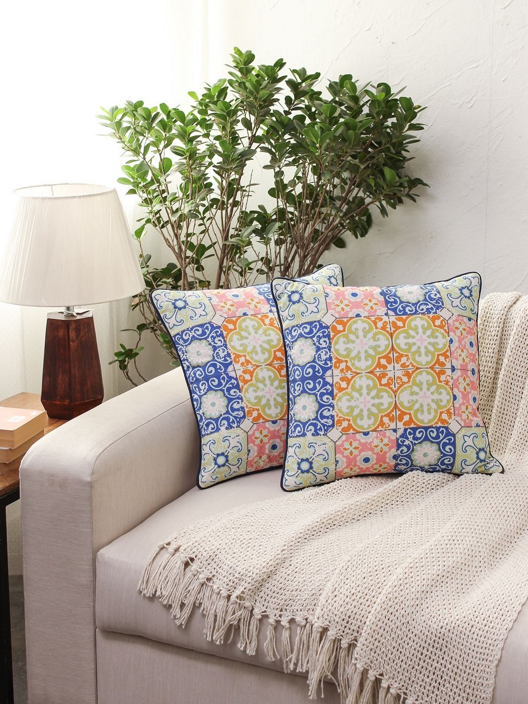 

House This Blue & Pink Set of 2 Abstract Square Cushion Covers