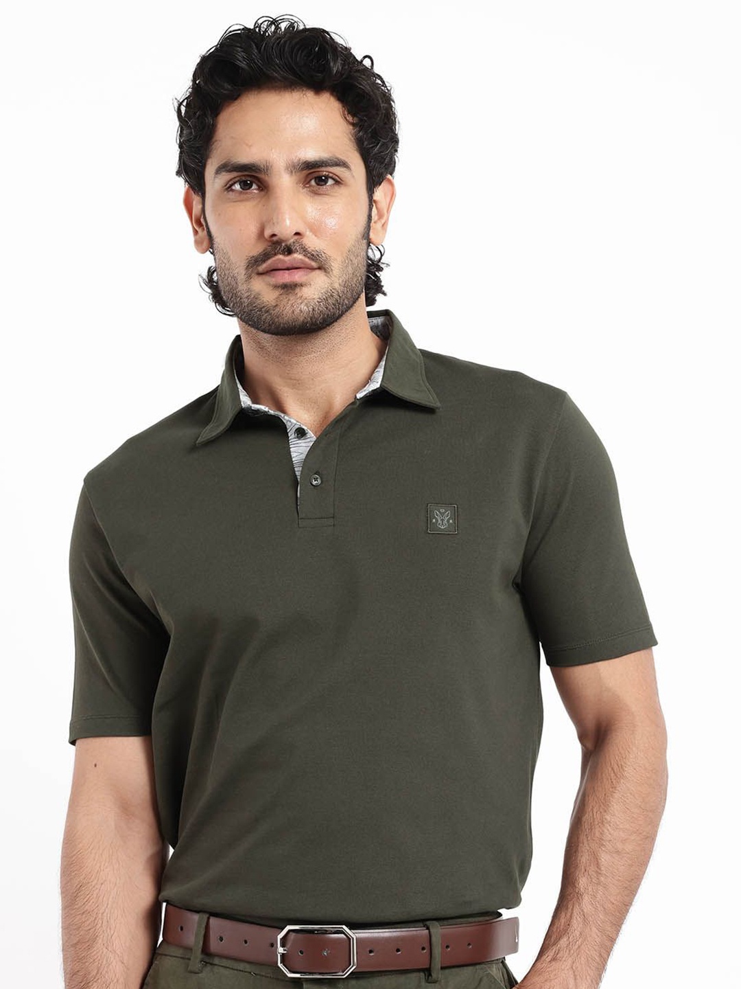 

RARE RABBIT Men Spencer Polo Collar Brand Logo T-Shirt, Olive