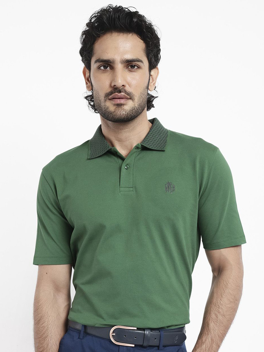 

RARE RABBIT Men Booth Embroidered Polo Collar Brand Logo T-Shirt, Green