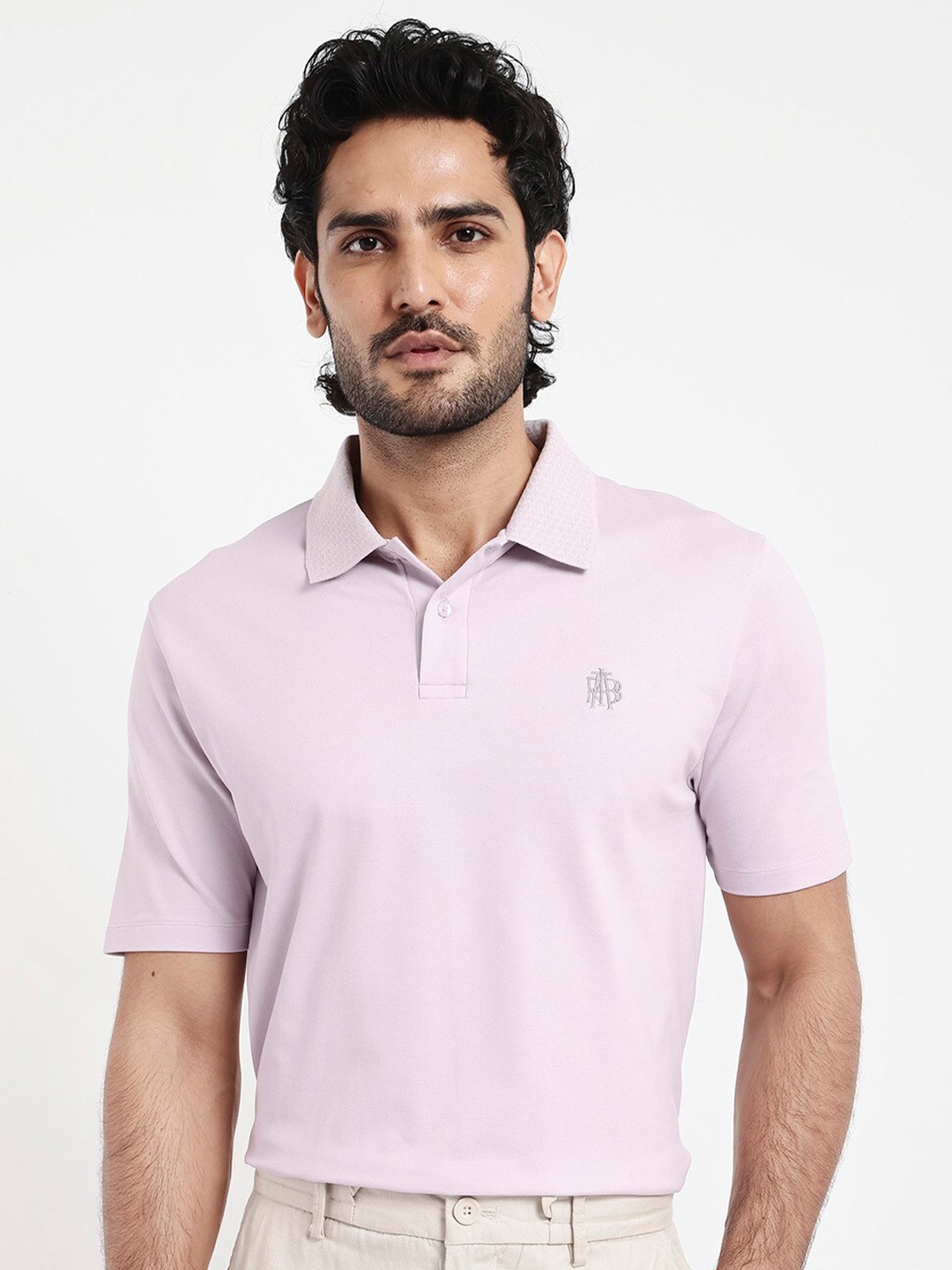 

RARE RABBIT Men Booth Embroidered Polo Collar Brand Logo T-Shirt, Purple