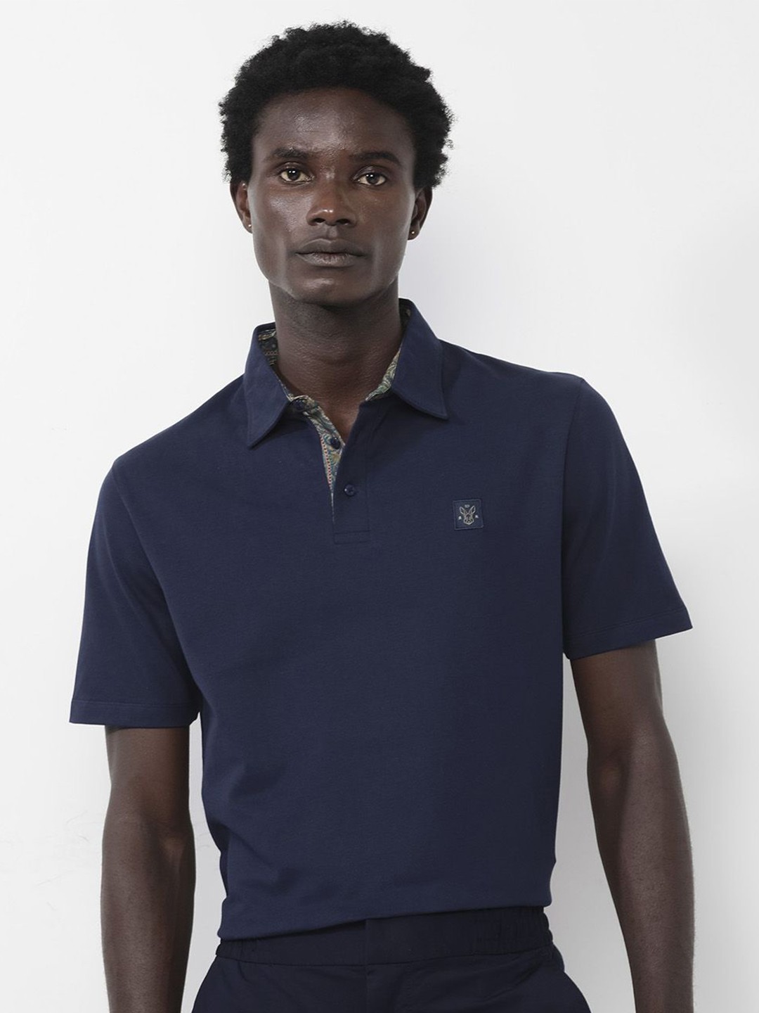 

RARE RABBIT Men Spencer Polo Collar Brand Logo T-Shirt, Navy blue