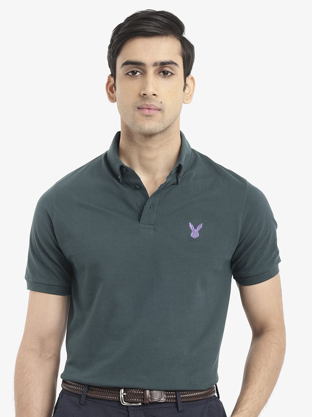 

RARE RABBIT Men Face Polo Collar Brand Logo T-Shirt, Green