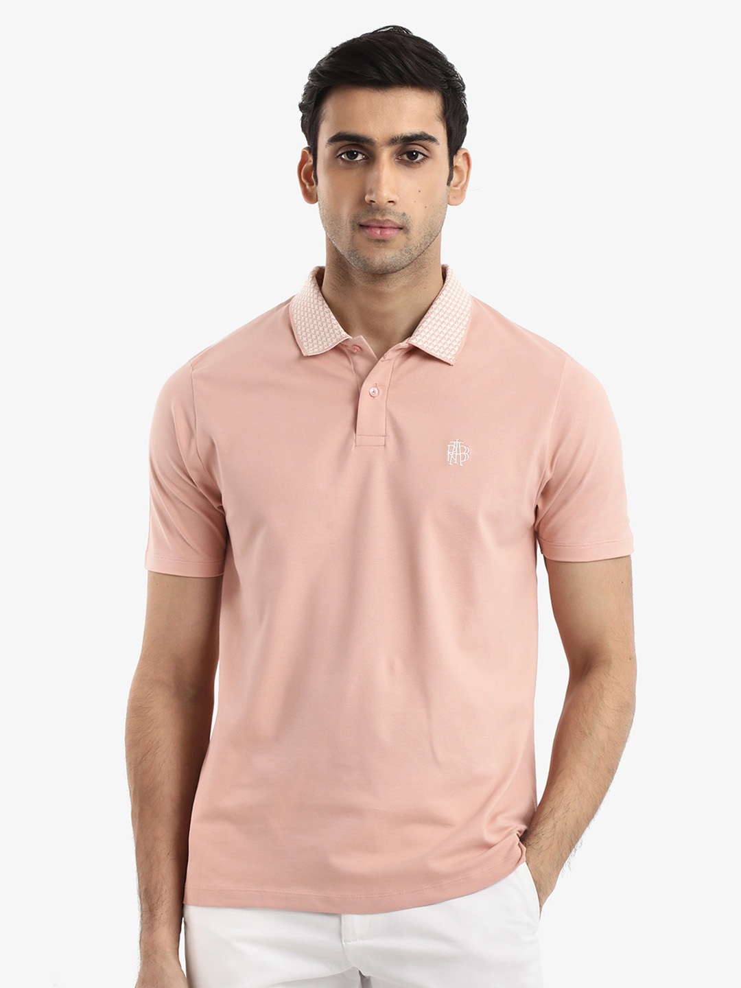 

RARE RABBIT Men Booth Regular Fit Polo Collar T-Shirt, Peach