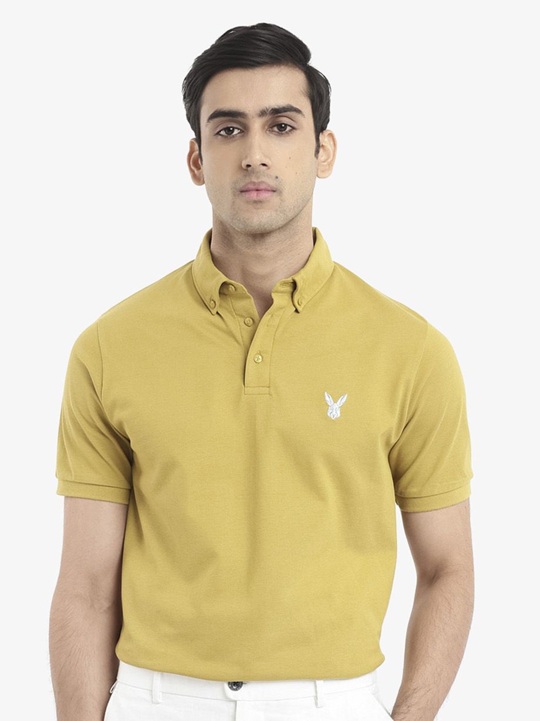 

RARE RABBIT Men Face Polo Collar Brand Logo T-Shirt, Yellow