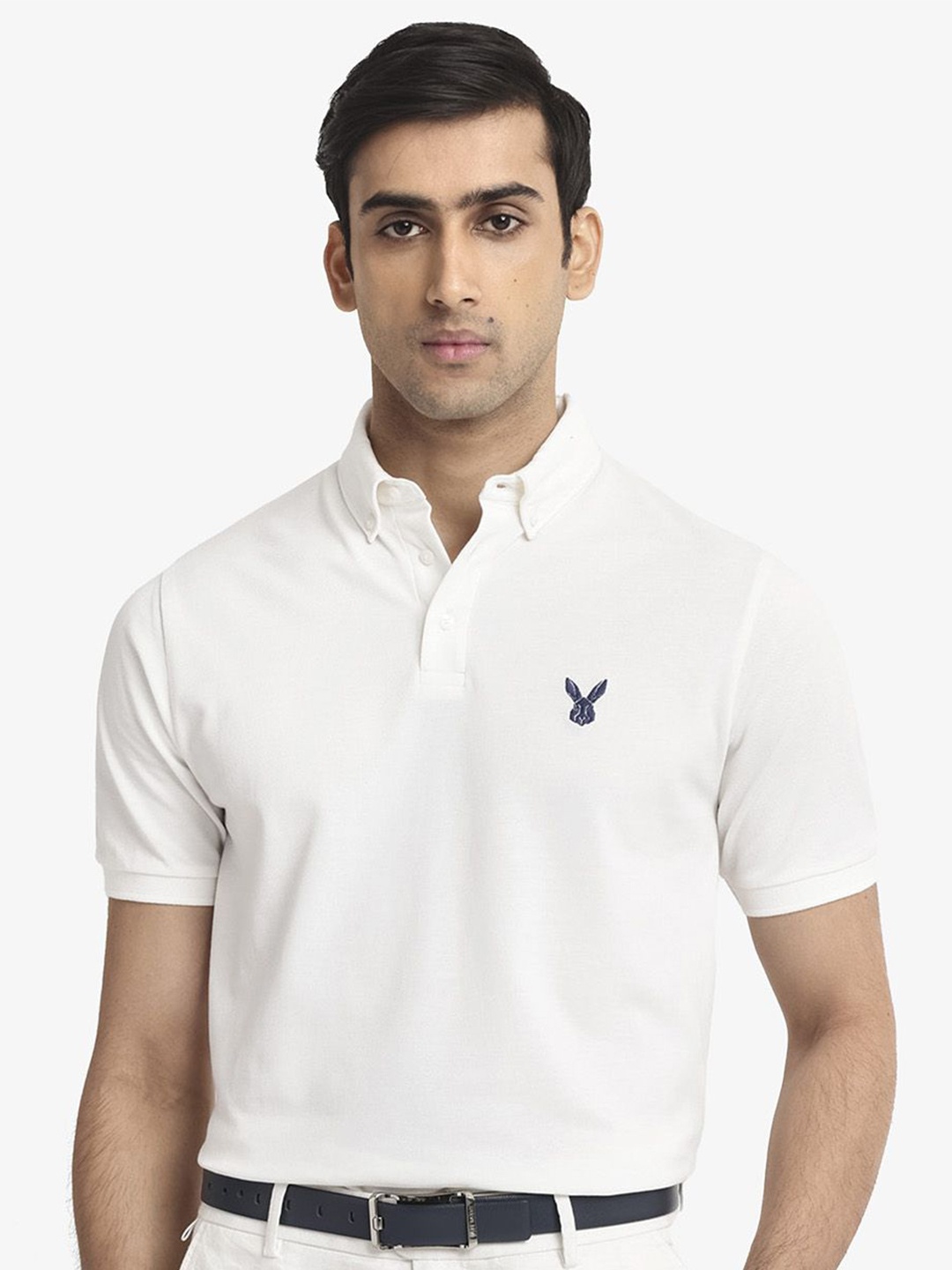 

RARE RABBIT Men Face Polo Collar Brand Logo T-Shirt, White
