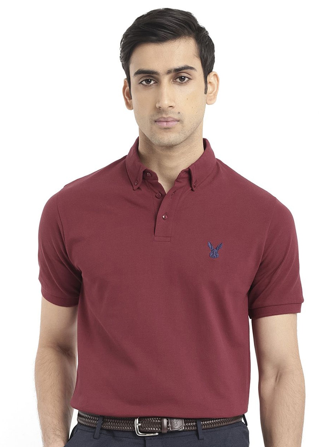 

RARE RABBIT Men Face Polo Collar Brand Logo T-Shirt, Red