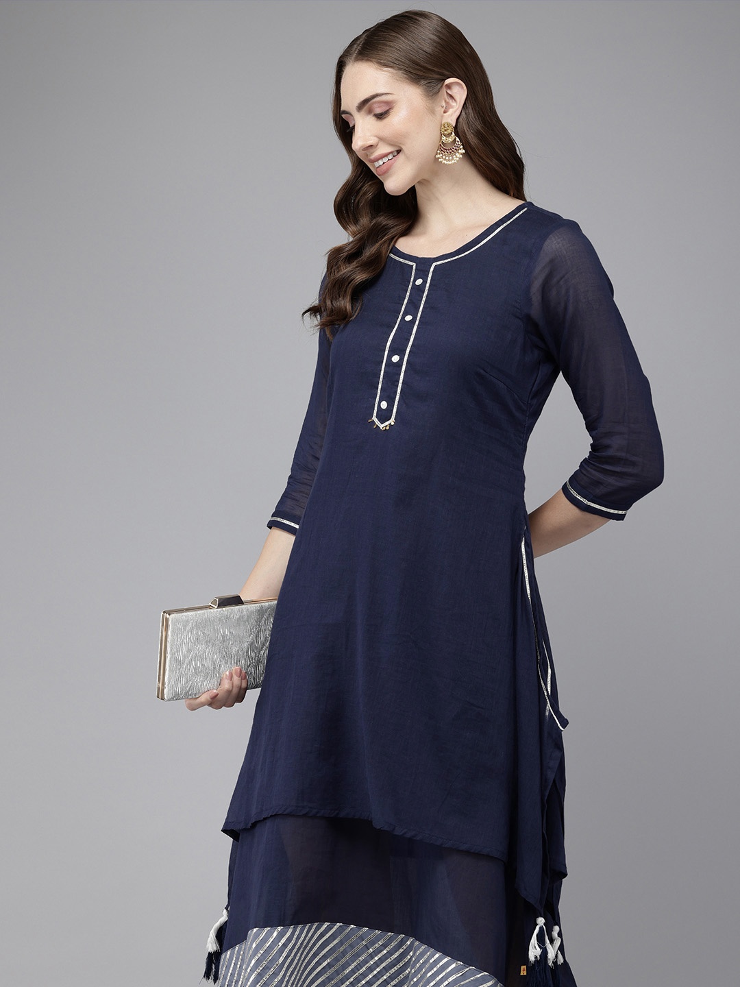 

Vedic Gotta Patti Layered A-Line Midi Ethnic Dess, Navy blue