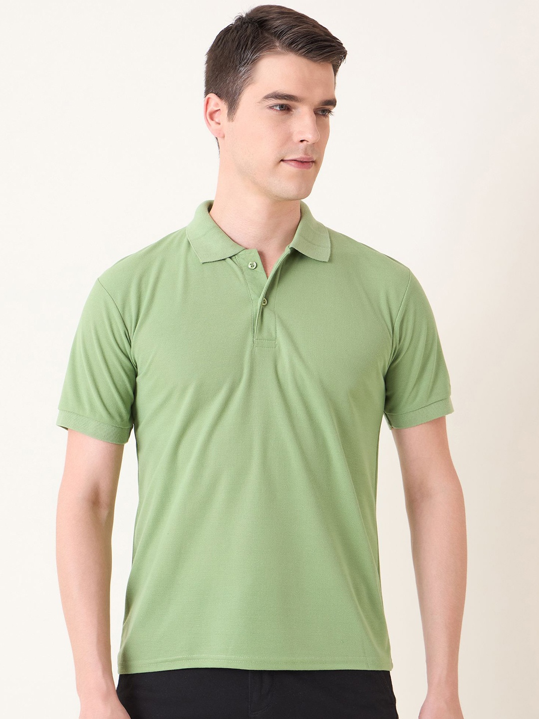 

Mast & Harbour Men Polo Collar Solid Cotton T-shirt, Olive