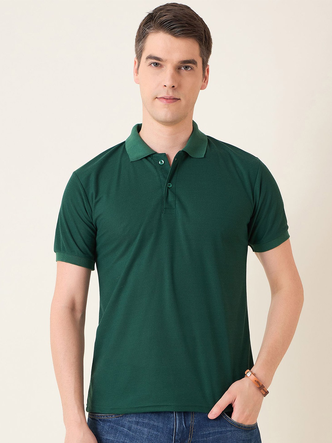 

Mast & Harbour Men Polo Collar Solid Cotton T-shirt, Green