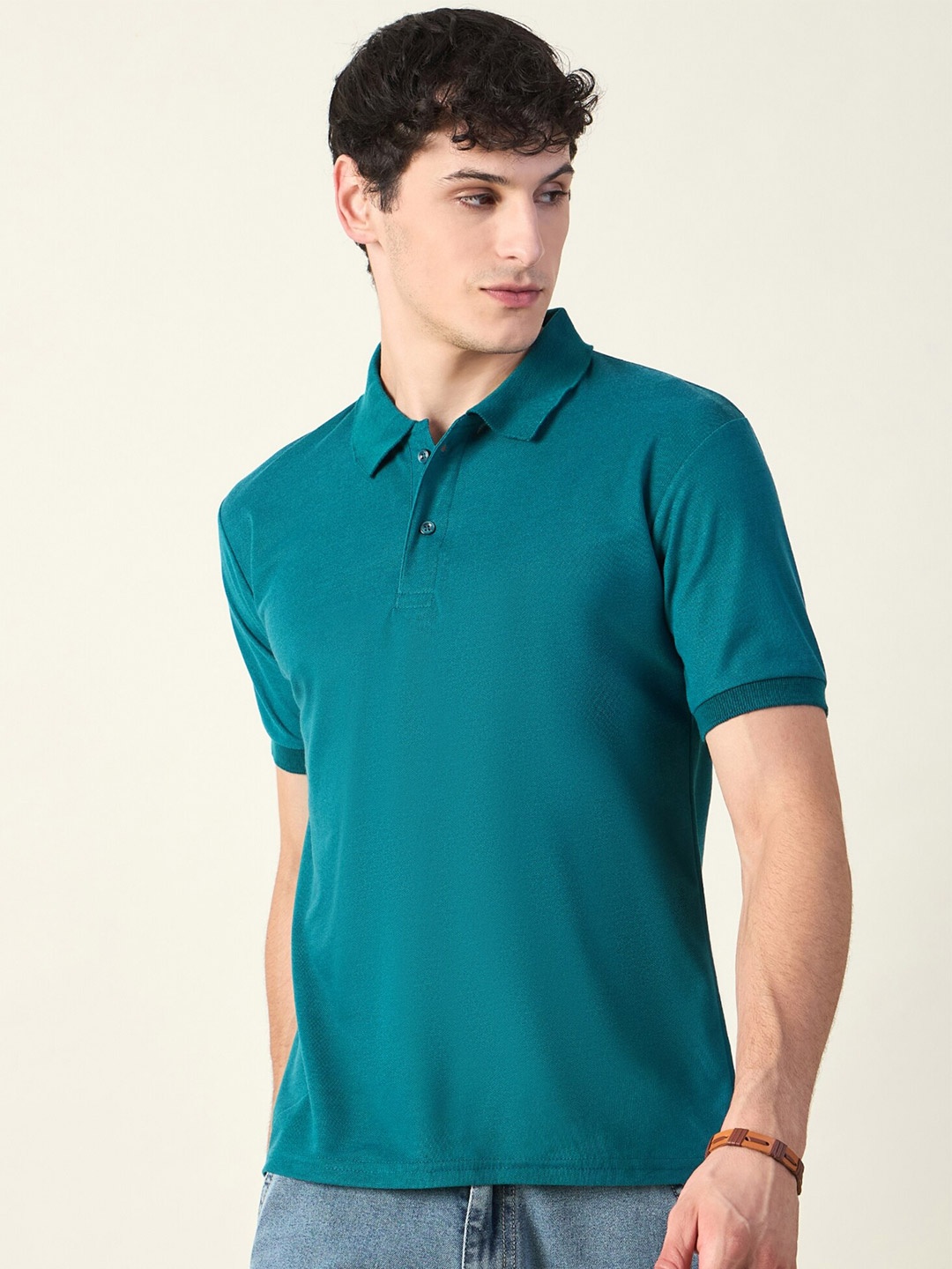 

Mast & Harbour Men Polo Collar Solid Cotton T-shirt, Teal
