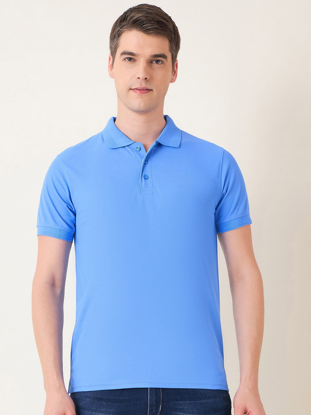 

Mast & Harbour Men Polo Collar Solid Cotton T-shirt, Blue