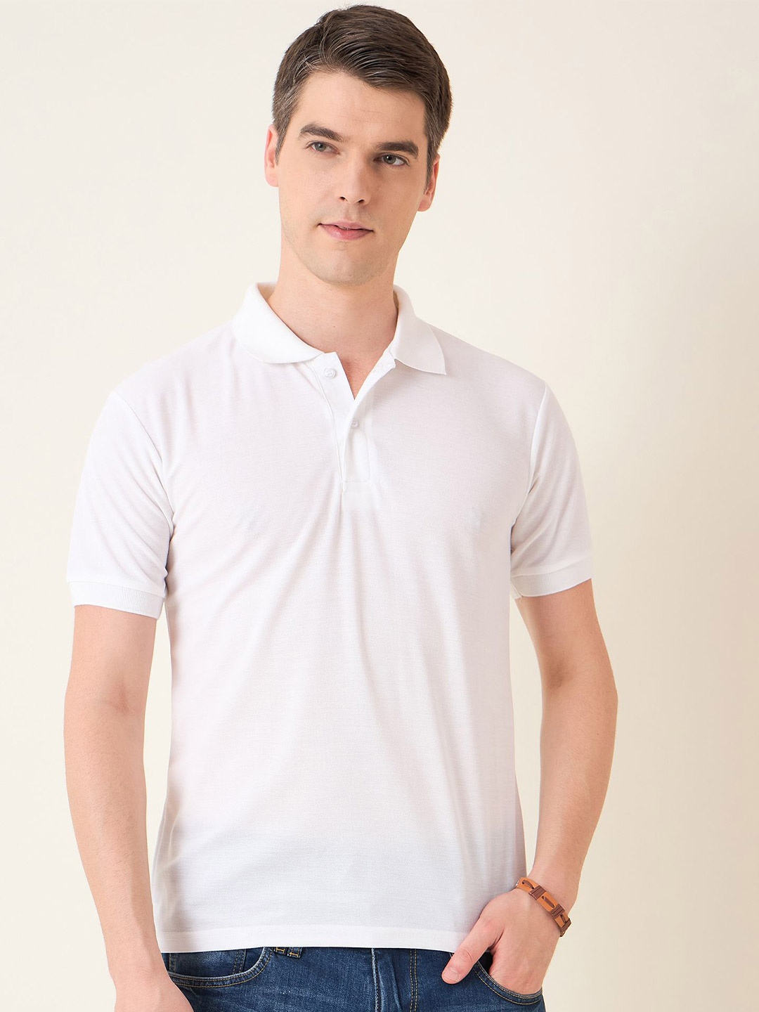 

Mast & Harbour Men Polo Collar Solid Cotton T-shirt, White