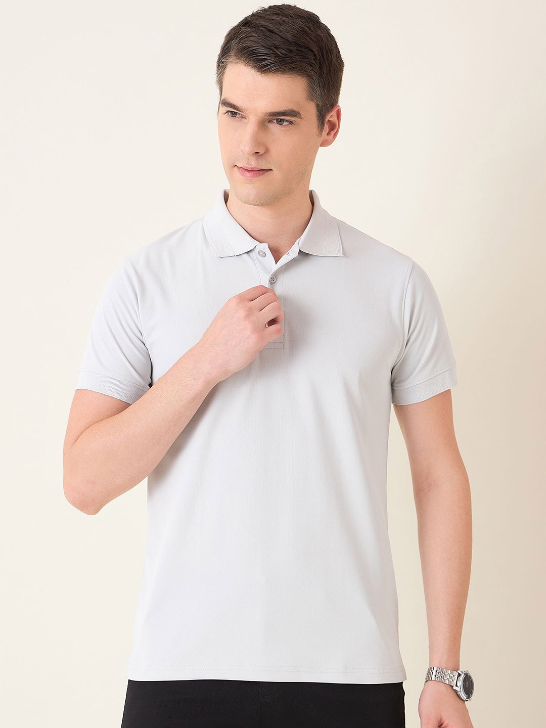 

Mast & Harbour Men Polo Collar Solid Cotton T-shirt, Grey
