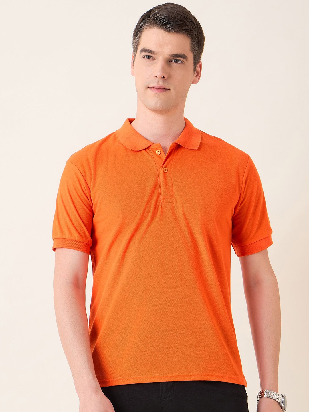 

Mast & Harbour Men Polo Collar Solid Cotton T-shirt, Orange